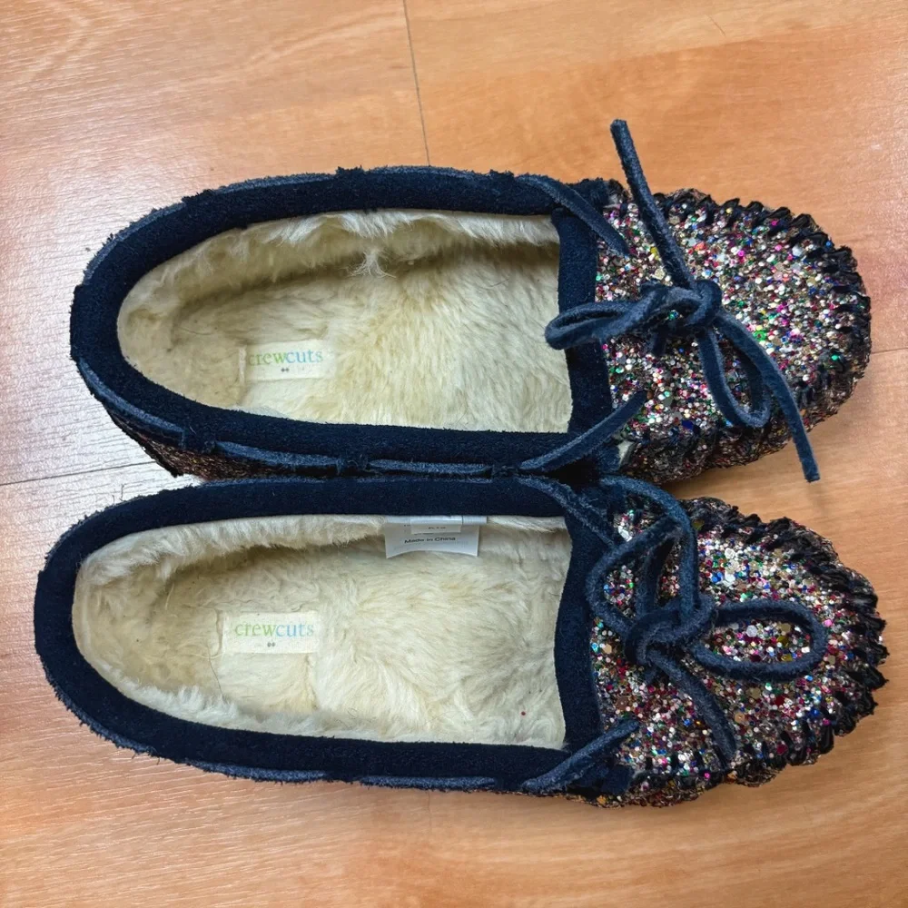 Crewcuts by J Crew Navy Blue & Rainbow Glitter Slip-On Moccasins Kids Size 13